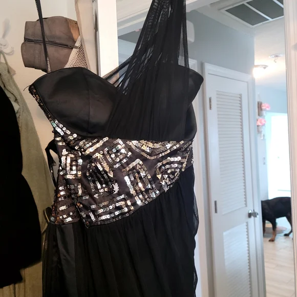 bebe sequin dress black Bebe Women's Sequin Strapless Midi Dress, Size XXS in Midnight Rose Polyester/Elastane